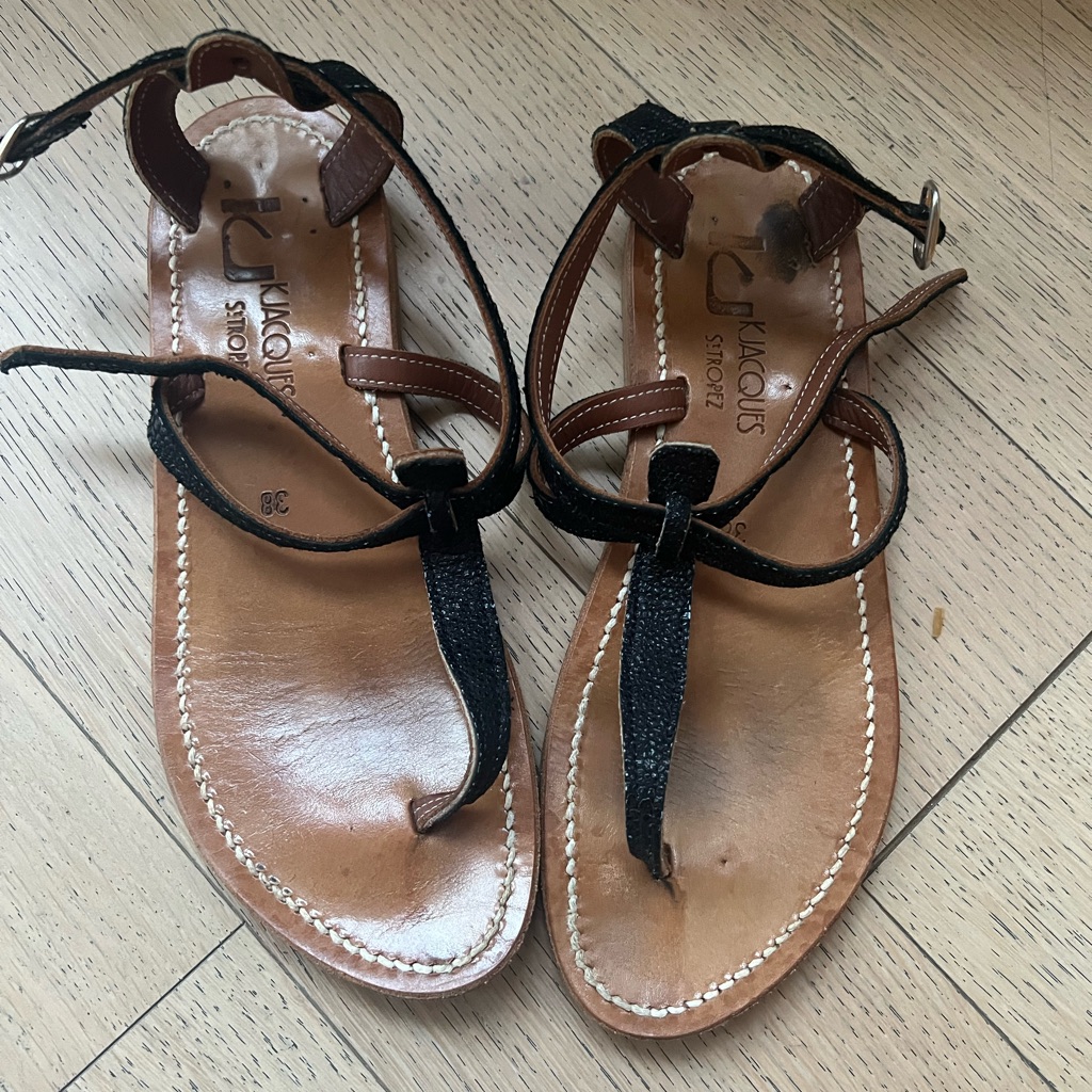 K. Jacques Buffon Black Leather Sandals
